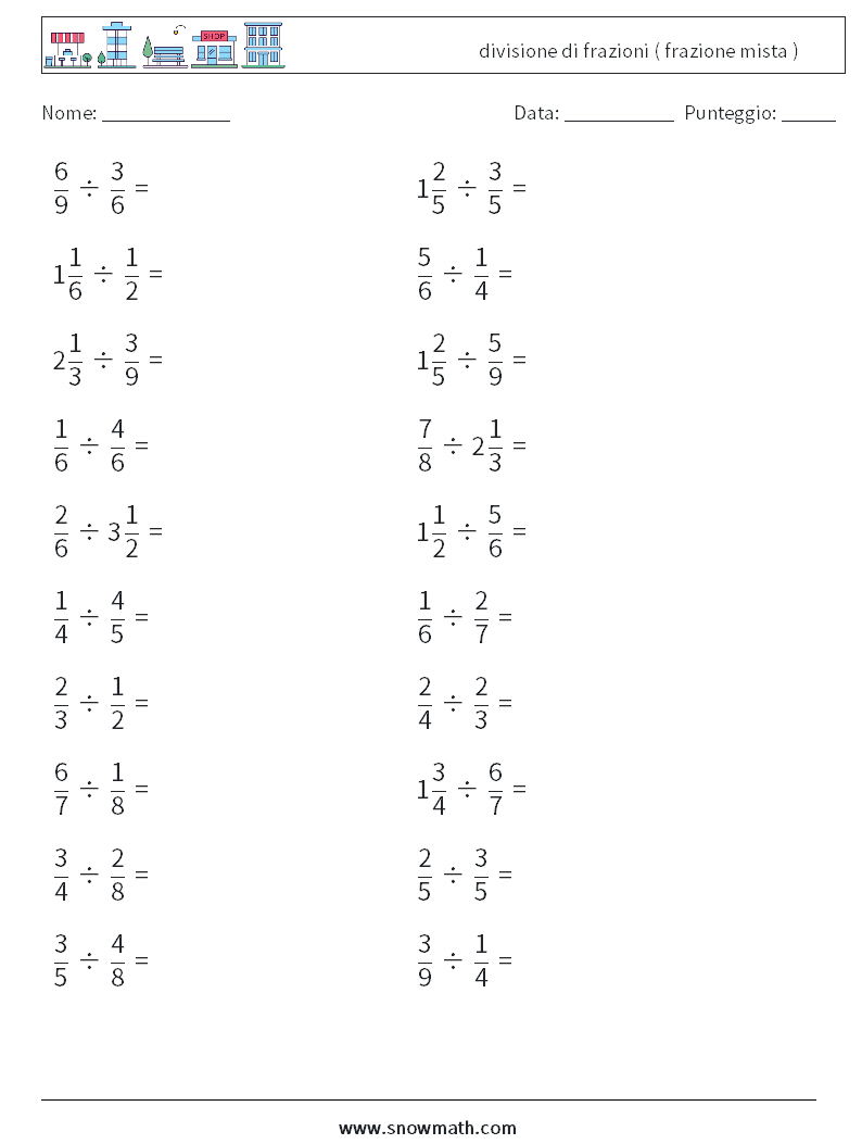 (20) divisione di frazioni ( frazione mista ) Fogli di lavoro di matematica 11