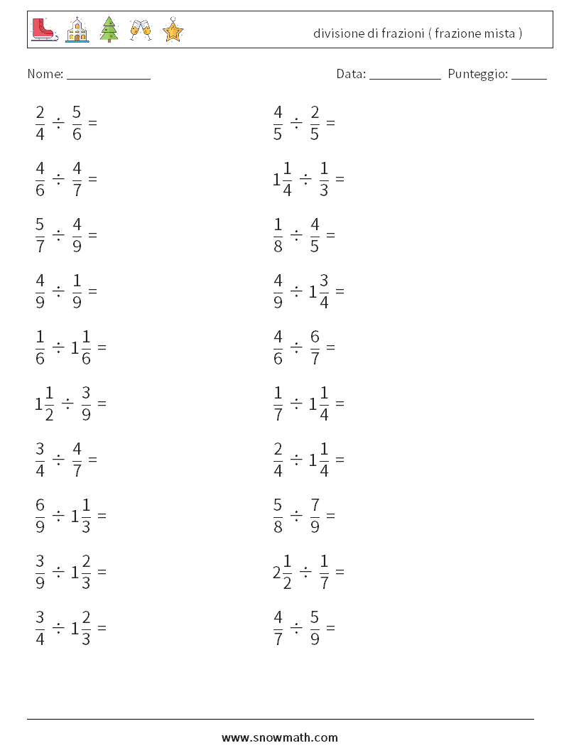 (20) divisione di frazioni ( frazione mista ) Fogli di lavoro di matematica 12