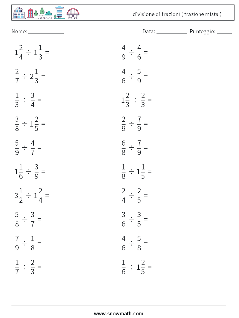 (20) divisione di frazioni ( frazione mista ) Fogli di lavoro di matematica 13