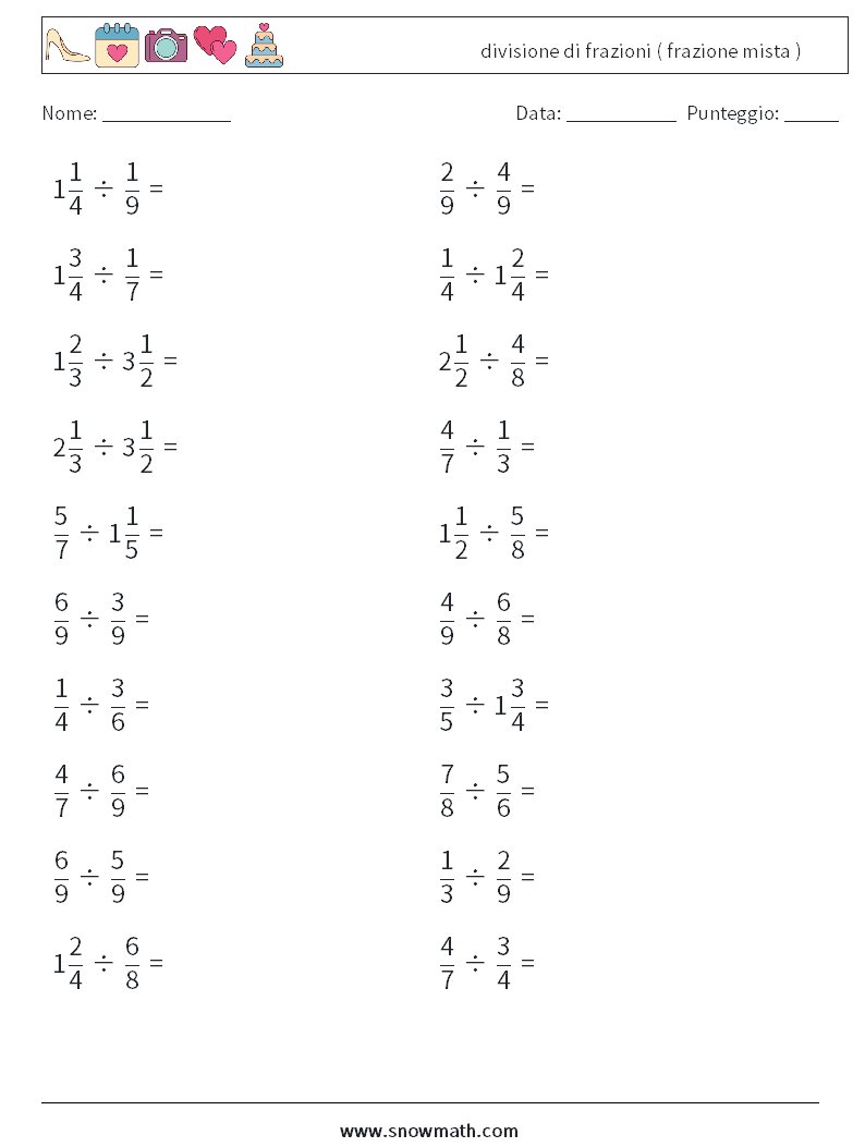 (20) divisione di frazioni ( frazione mista ) Fogli di lavoro di matematica 14