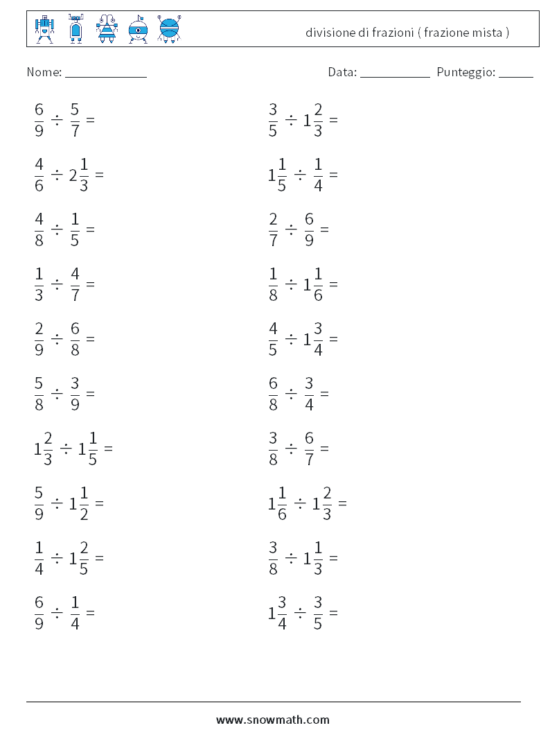 (20) divisione di frazioni ( frazione mista ) Fogli di lavoro di matematica 15