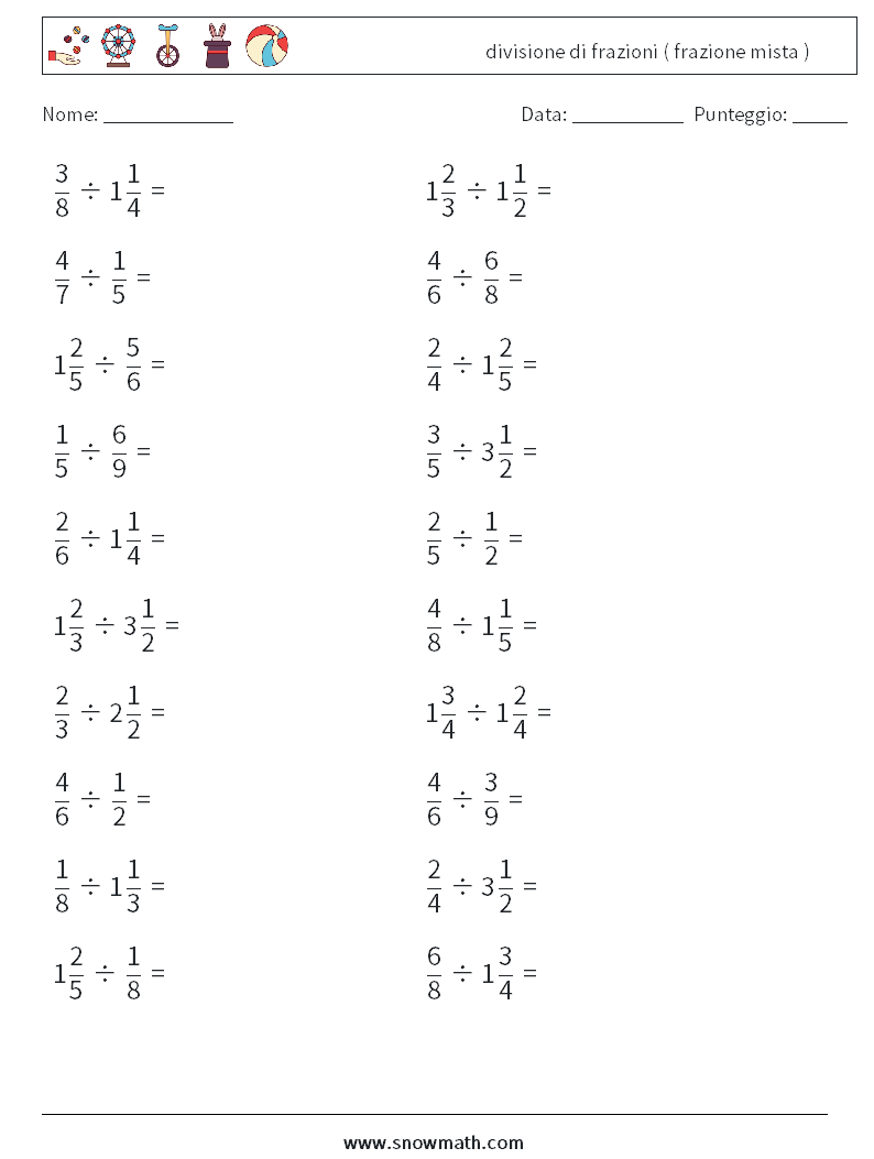 (20) divisione di frazioni ( frazione mista ) Fogli di lavoro di matematica 18
