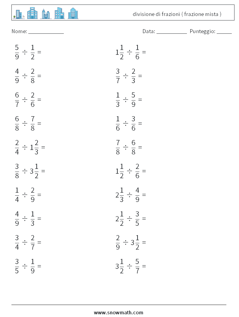 (20) divisione di frazioni ( frazione mista ) Fogli di lavoro di matematica 7