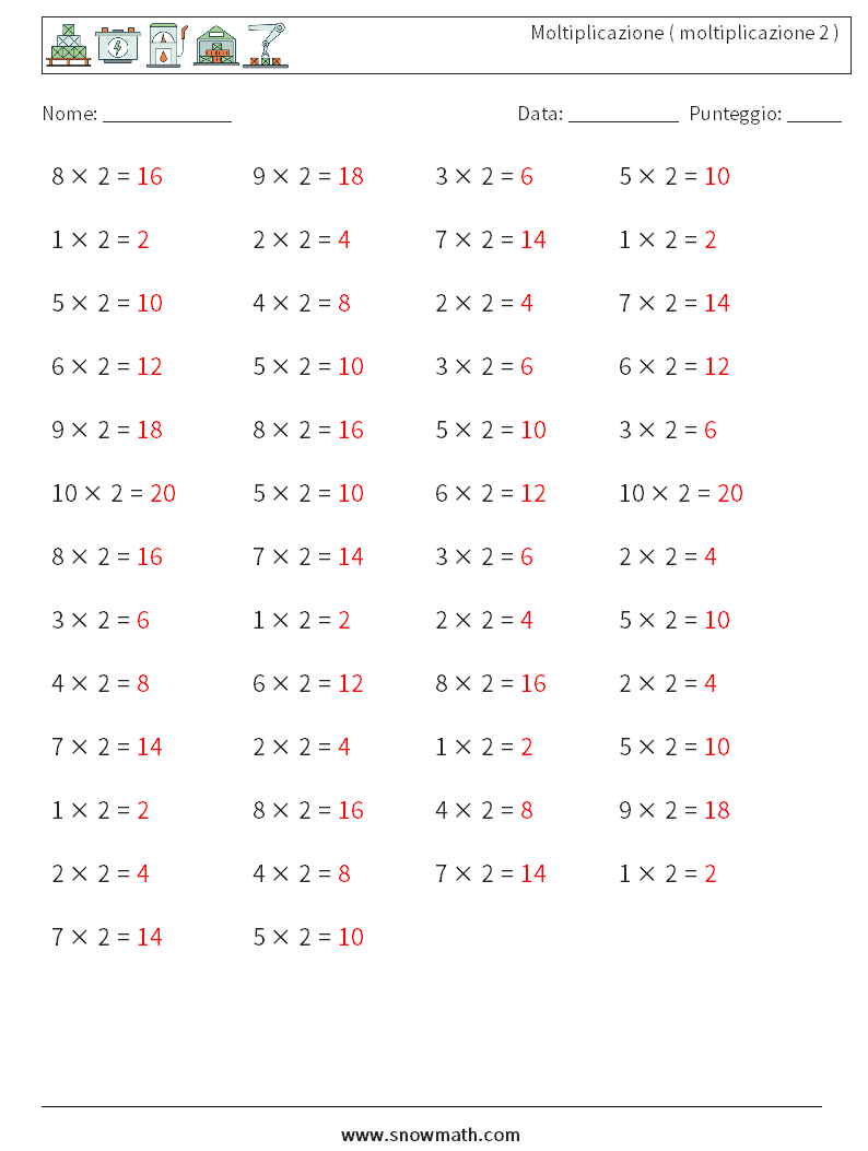 (50) Moltiplicazione ( moltiplicazione 2 ) Fogli di lavoro di matematica 4 Domanda, Risposta