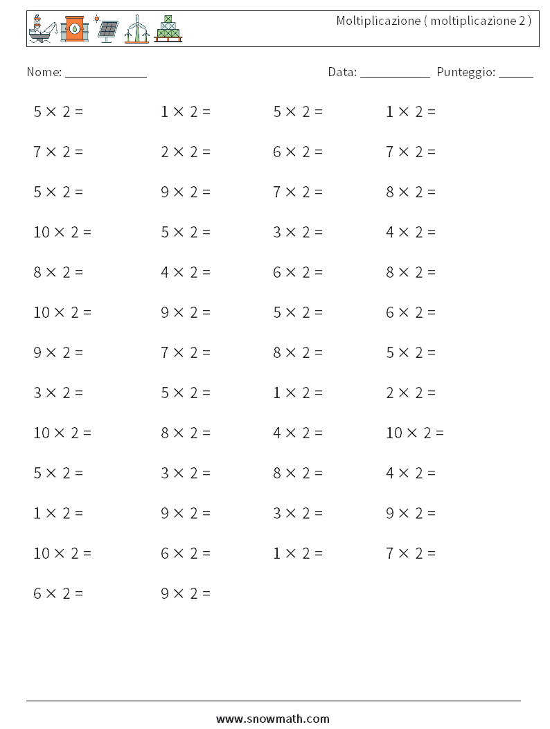 (50) Moltiplicazione ( moltiplicazione 2 ) Fogli di lavoro di matematica 7