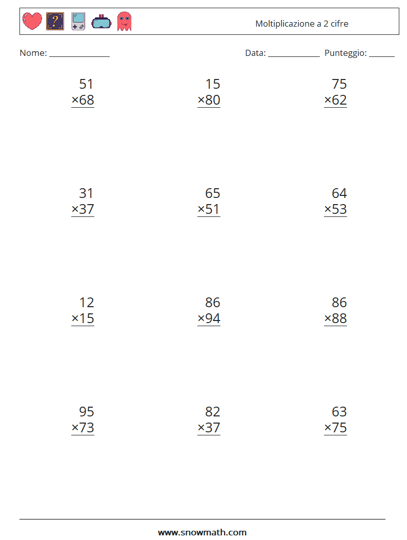 (12) Moltiplicazione a 2 cifre Fogli di lavoro di matematica 17