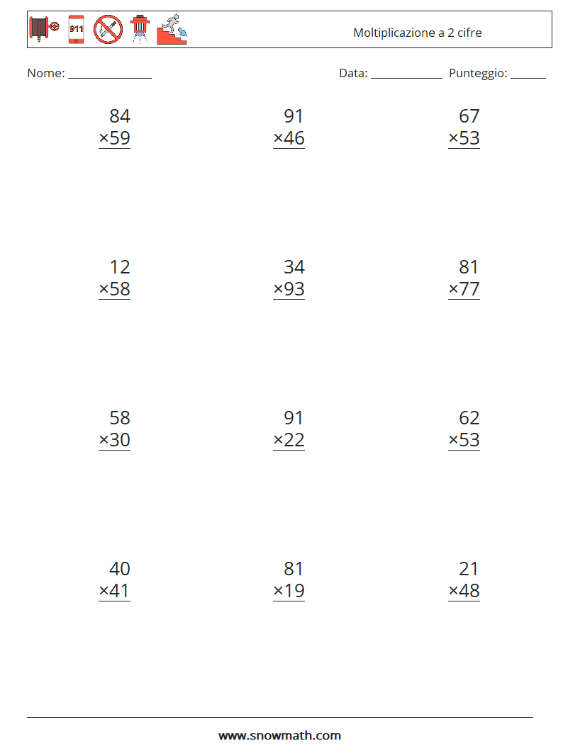 (12) Moltiplicazione a 2 cifre Fogli di lavoro di matematica 18