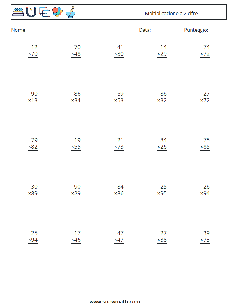 (25) Moltiplicazione a 2 cifre Fogli di lavoro di matematica 14