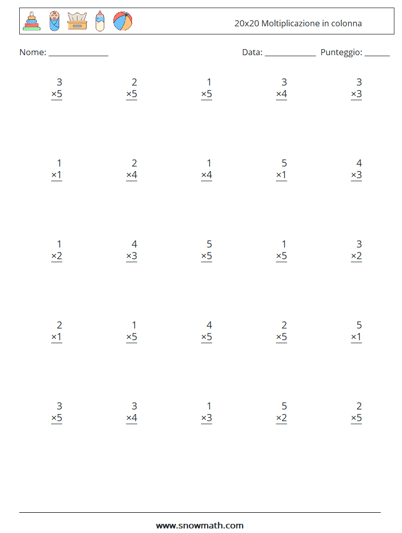 (25) 20x20 Moltiplicazione in colonna Fogli di lavoro di matematica 15