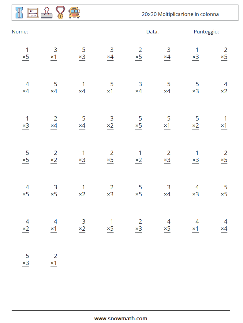 (50) 20x20 Moltiplicazione in colonna
