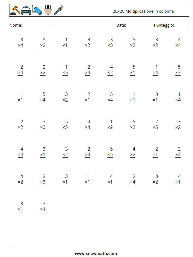 (50) 20x20 Moltiplicazione in colonna Fogli di lavoro di matematica 17