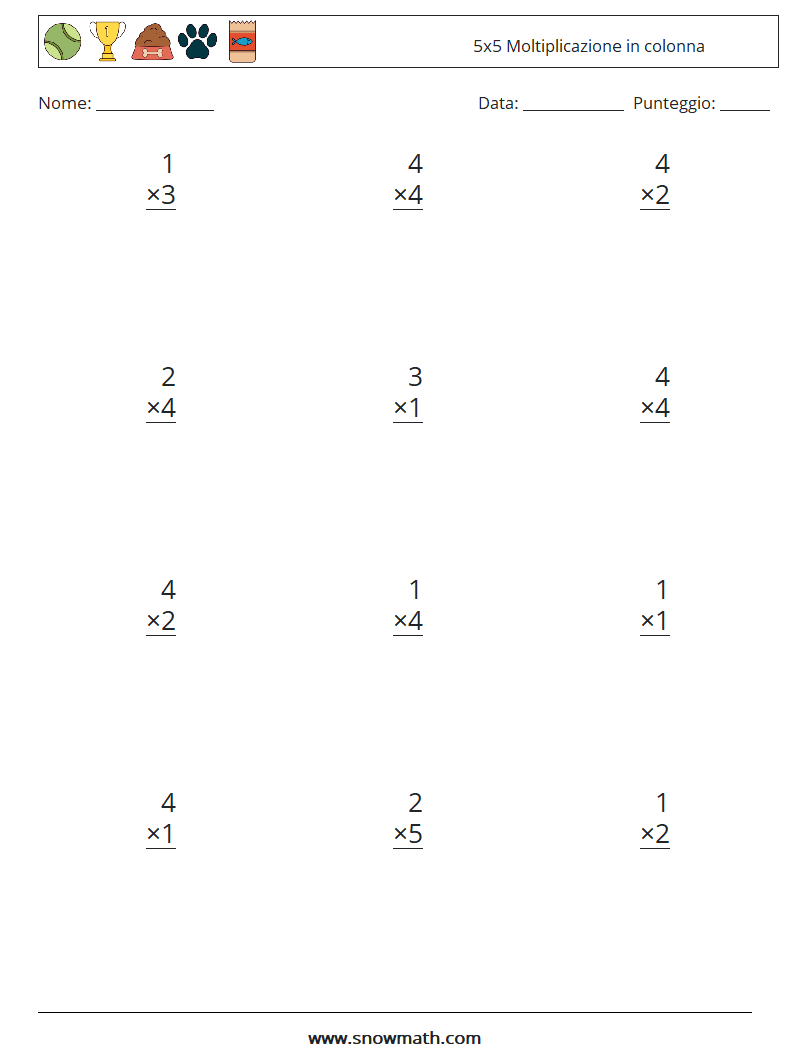 (12) 5x5 Moltiplicazione in colonna