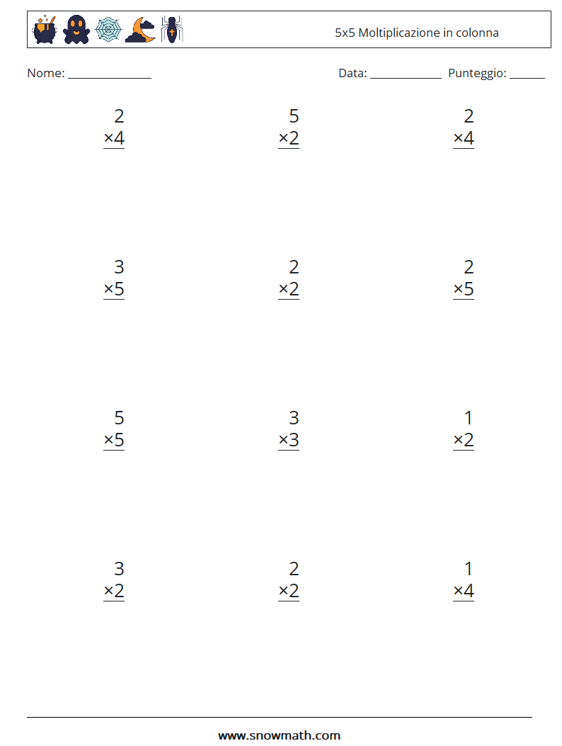 (12) 5x5 Moltiplicazione in colonna Fogli di lavoro di matematica 3
