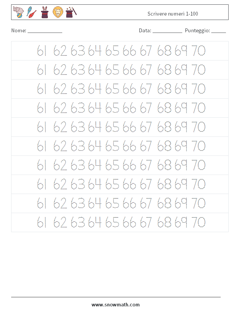 Scrivere numeri 1-100 Fogli di lavoro di matematica 33