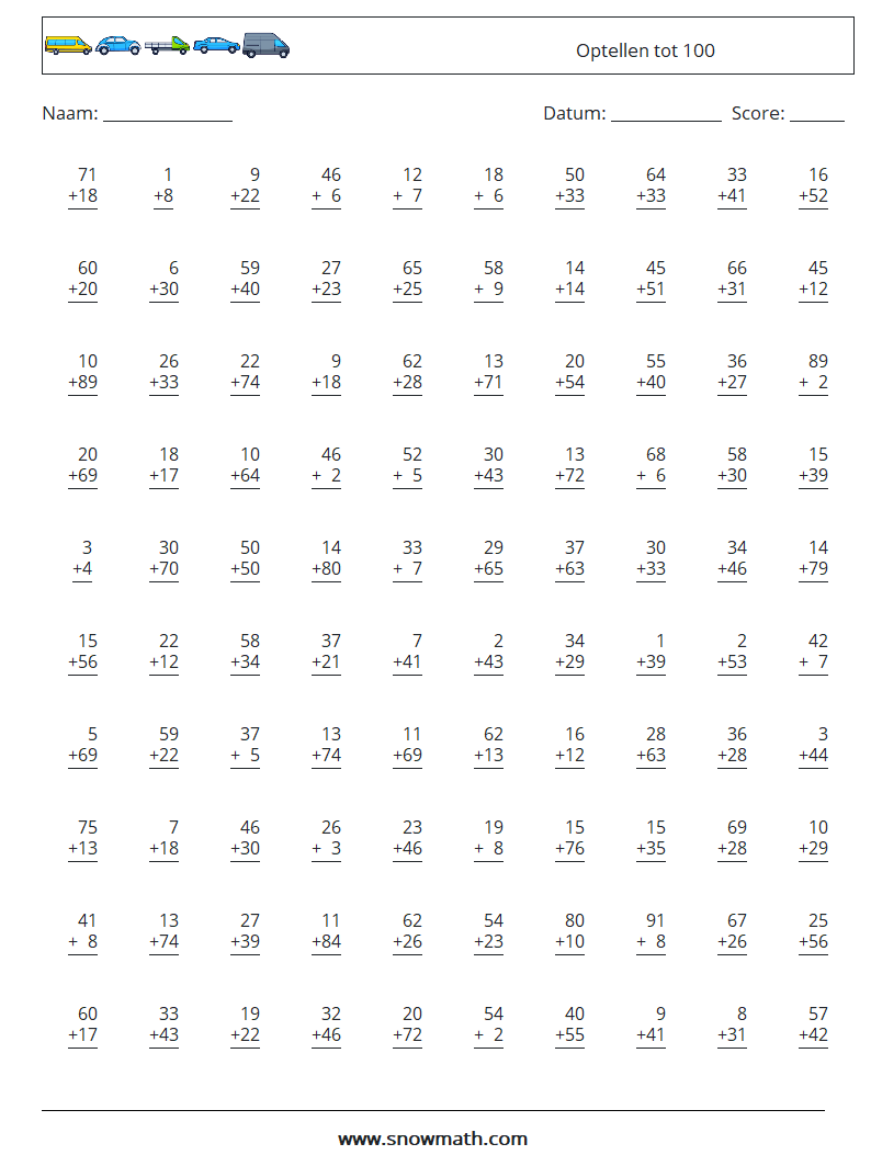 (100) Optellen tot 100 Wiskundige werkbladen 15