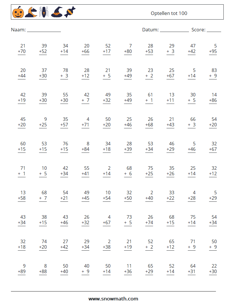 (100) Optellen tot 100 Wiskundige werkbladen 17