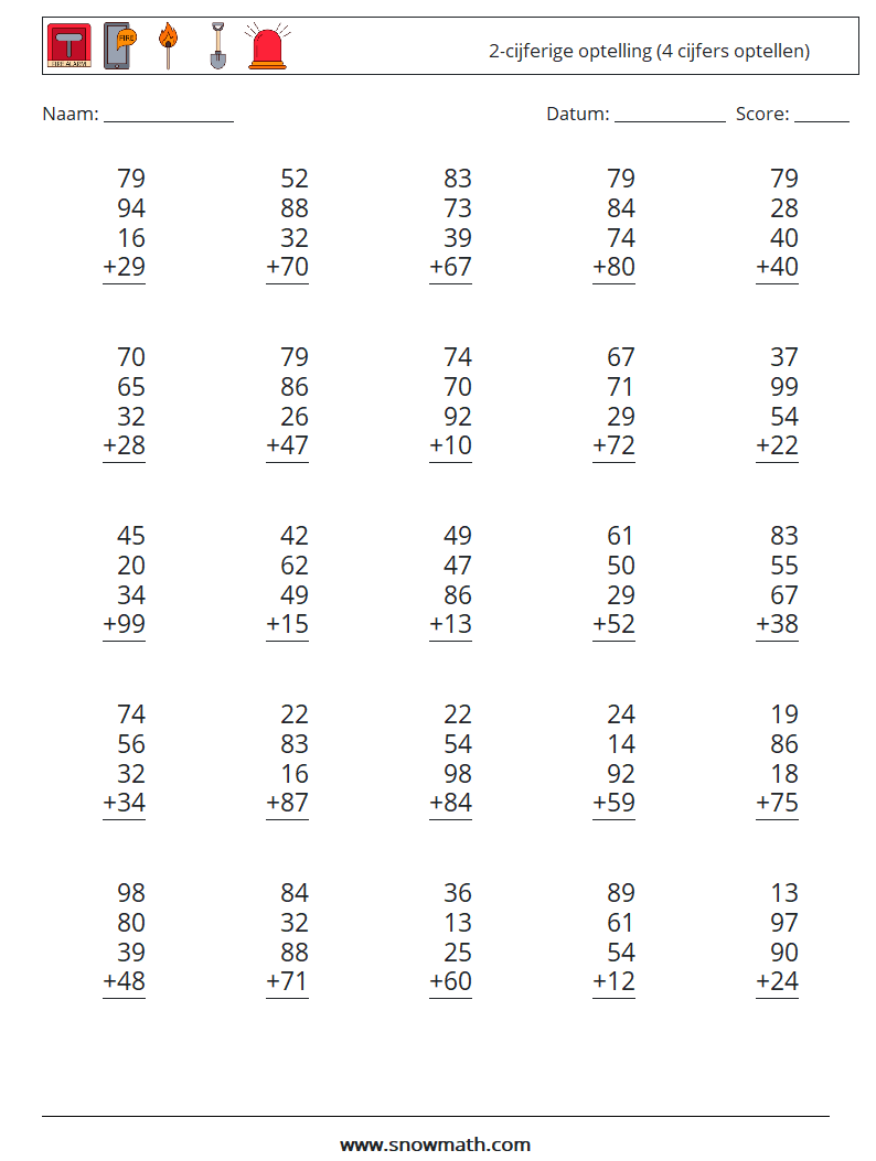 (25) 2-cijferige optelling (4 cijfers optellen)