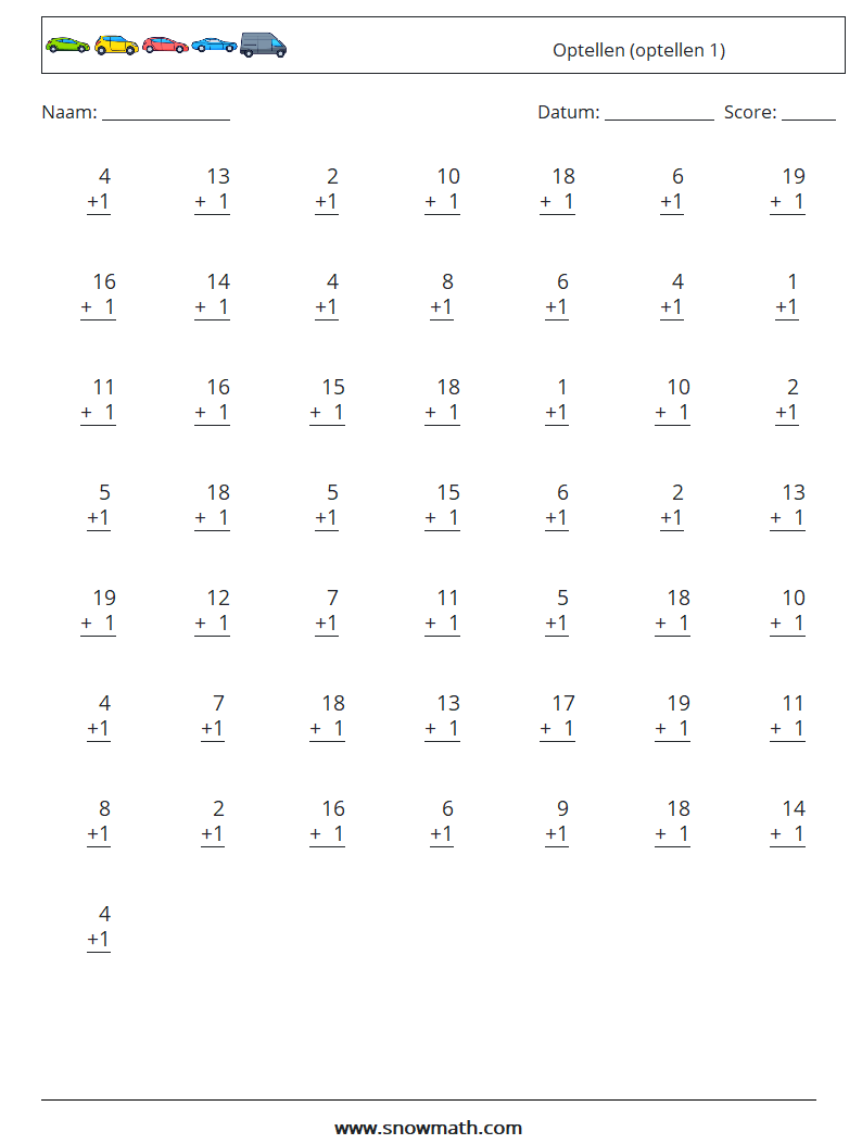 (50) Optellen (optellen 1) Wiskundige werkbladen 16