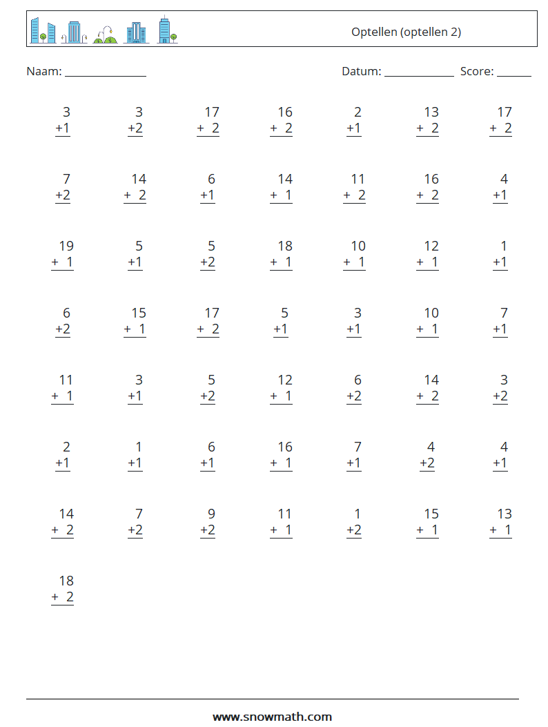 (50) Optellen (optellen 2) Wiskundige werkbladen 10