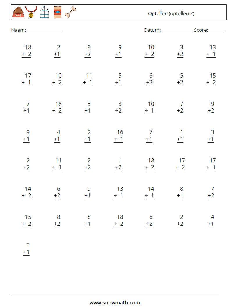 (50) Optellen (optellen 2) Wiskundige werkbladen 15