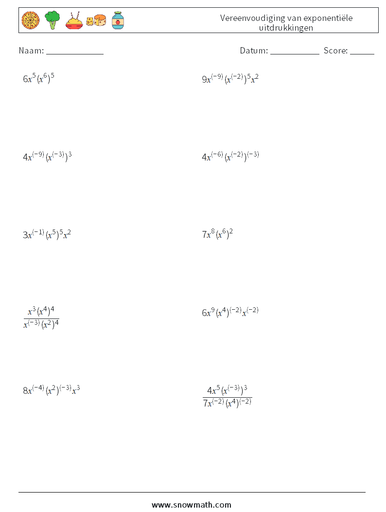  Vereenvoudiging van exponentiële uitdrukkingen Wiskundige werkbladen 4