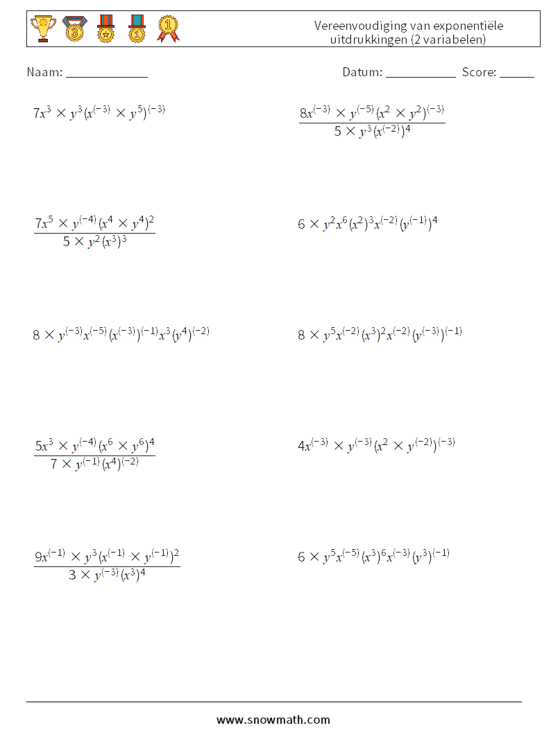  Vereenvoudiging van exponentiële uitdrukkingen (2 variabelen)