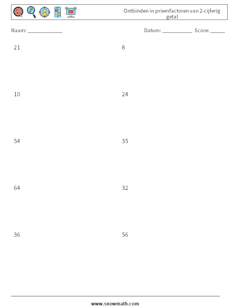 Ontbinden in priemfactoren van 2-cijferig getal