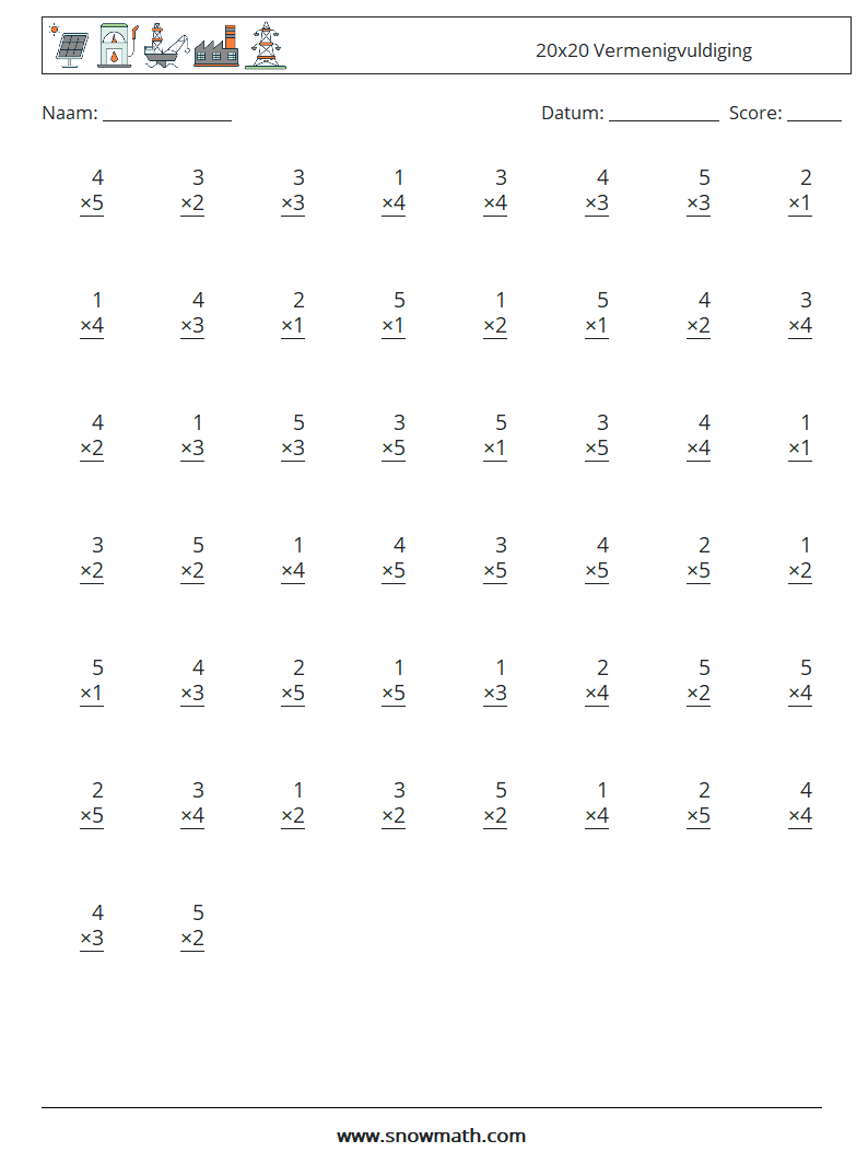 (50) 20x20 Vermenigvuldiging Wiskundige werkbladen 14