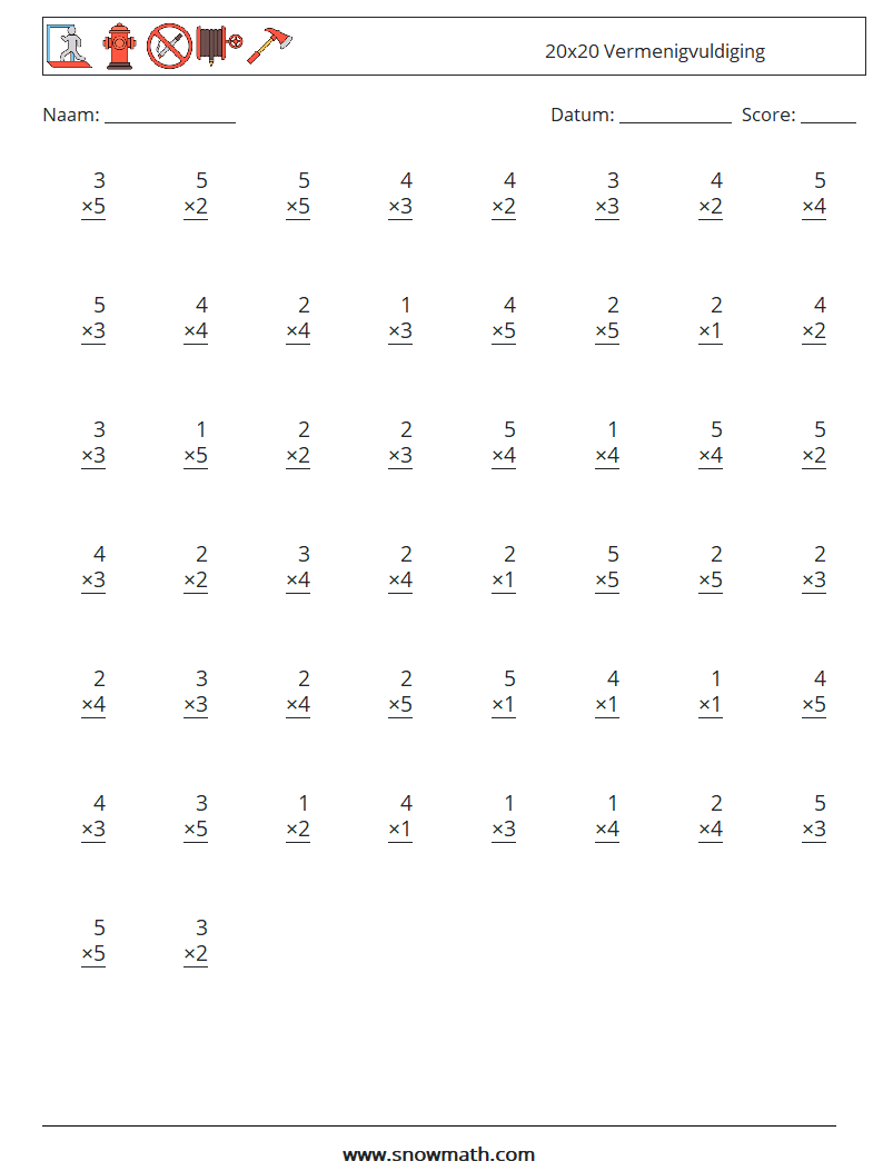 (50) 20x20 Vermenigvuldiging Wiskundige werkbladen 16