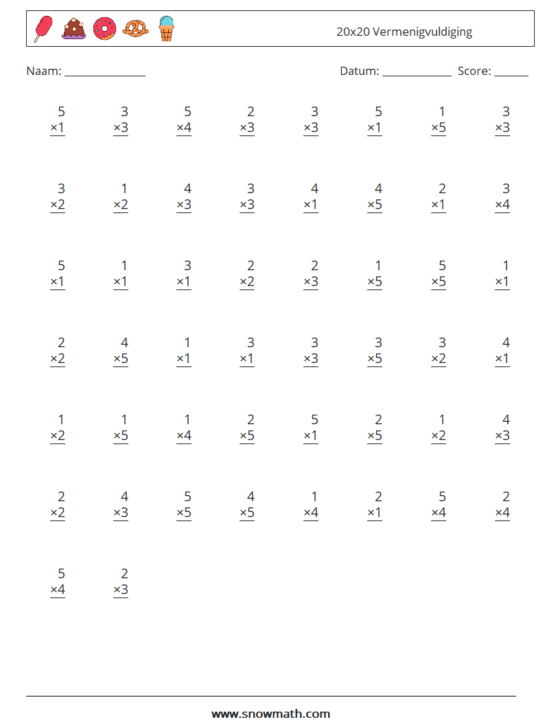 (50) 20x20 Vermenigvuldiging Wiskundige werkbladen 17