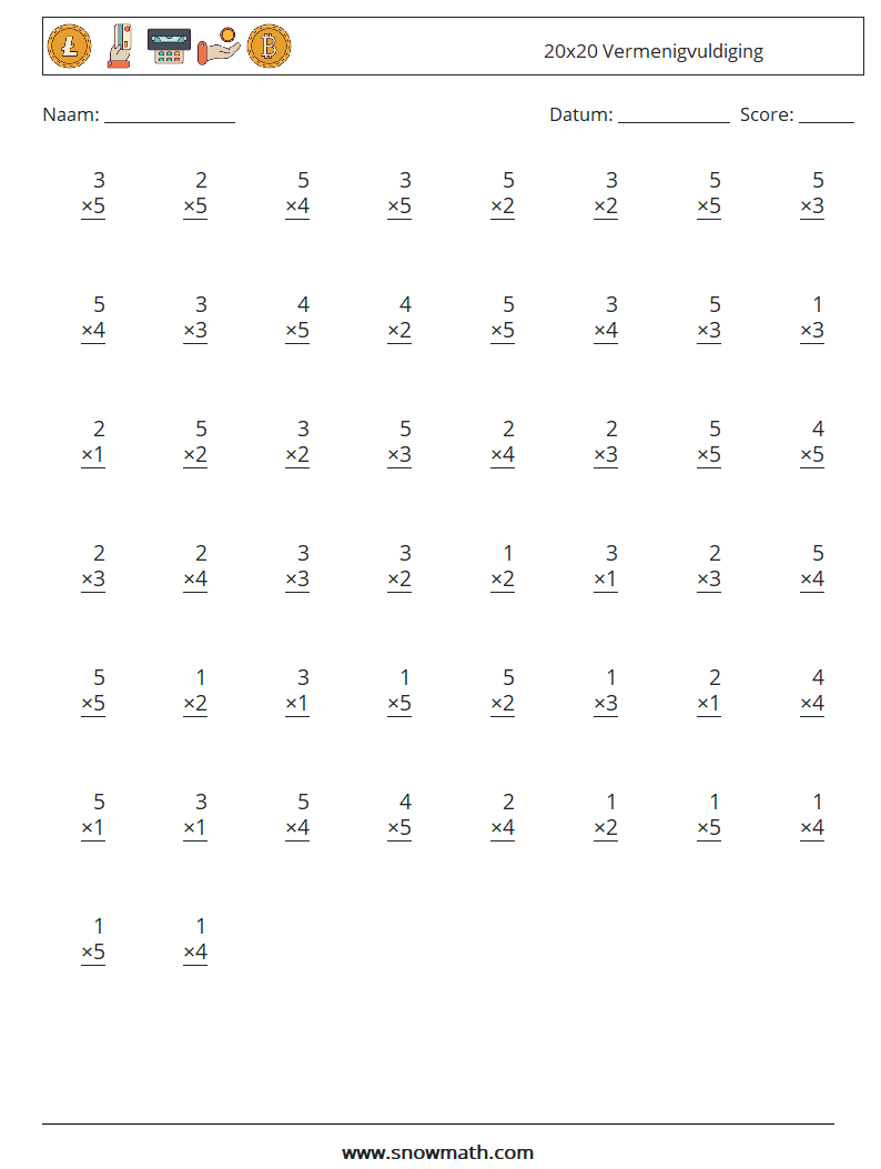 (50) 20x20 Vermenigvuldiging Wiskundige werkbladen 3