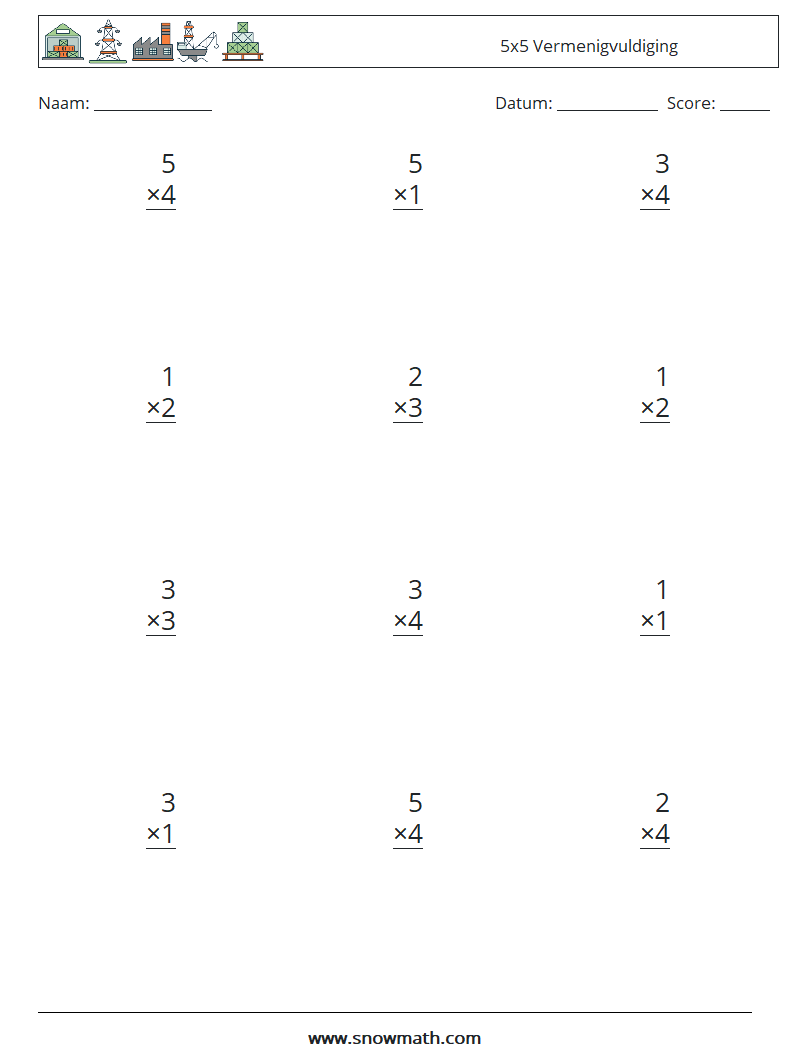 (12) 5x5 Vermenigvuldiging Wiskundige werkbladen 8
