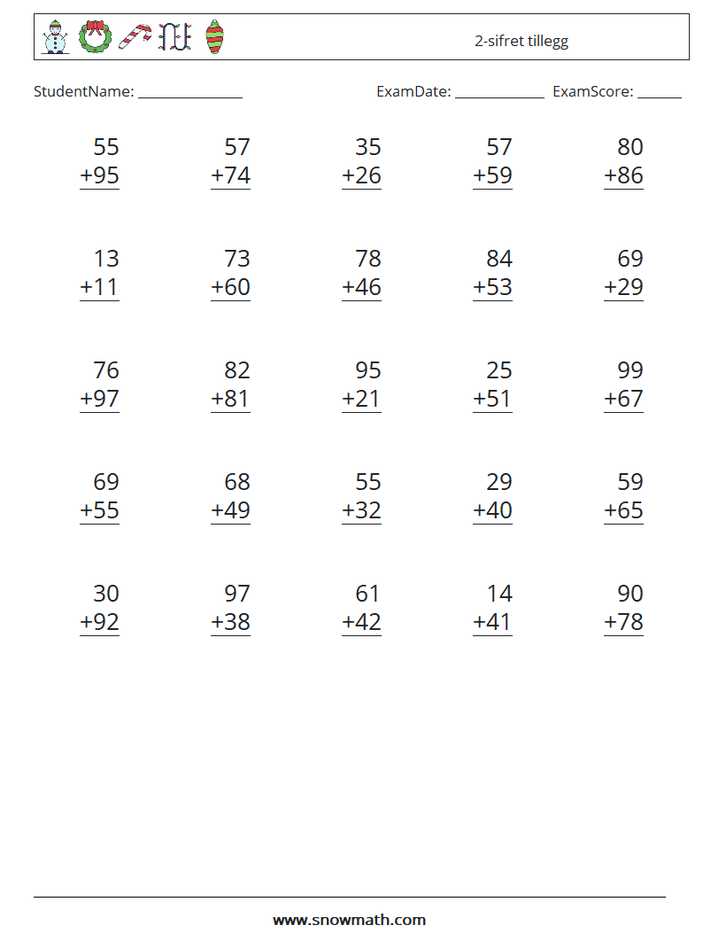(25) 2-sifret tillegg MathWorksheets 17