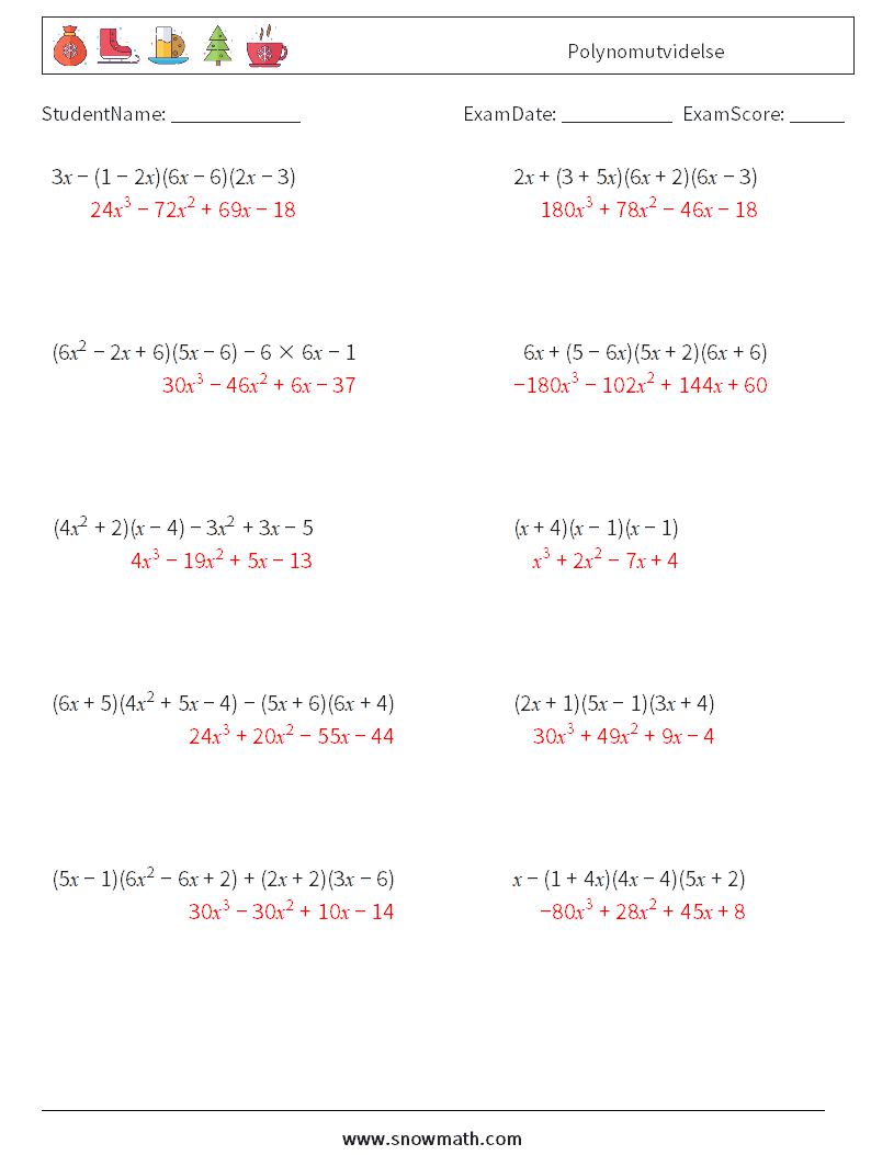 Polynomutvidelse MathWorksheets 1 QuestionAnswer