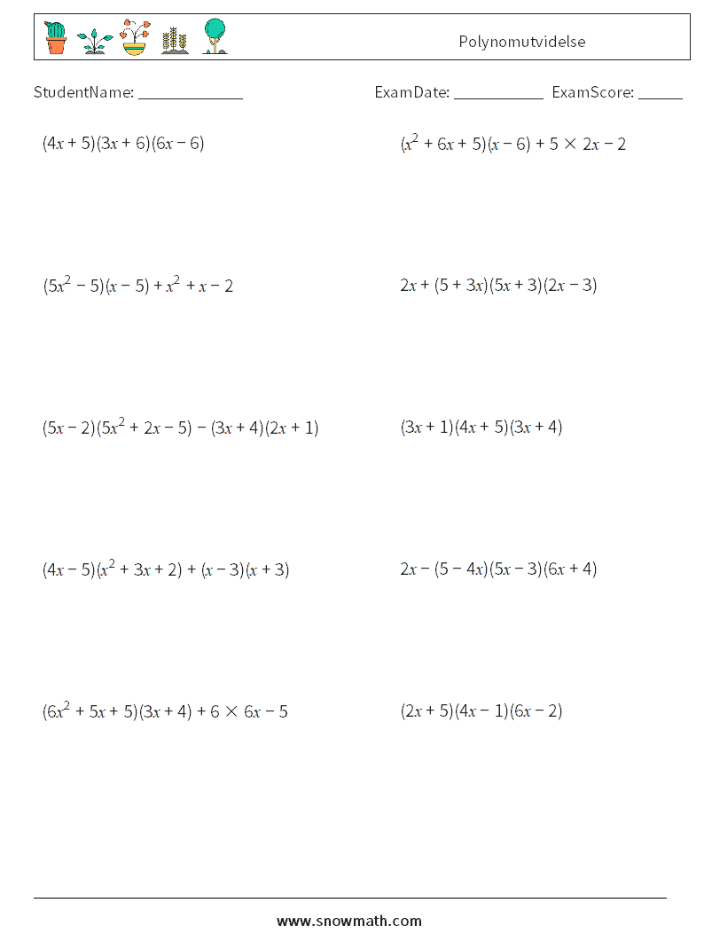 Polynomutvidelse MathWorksheets 2
