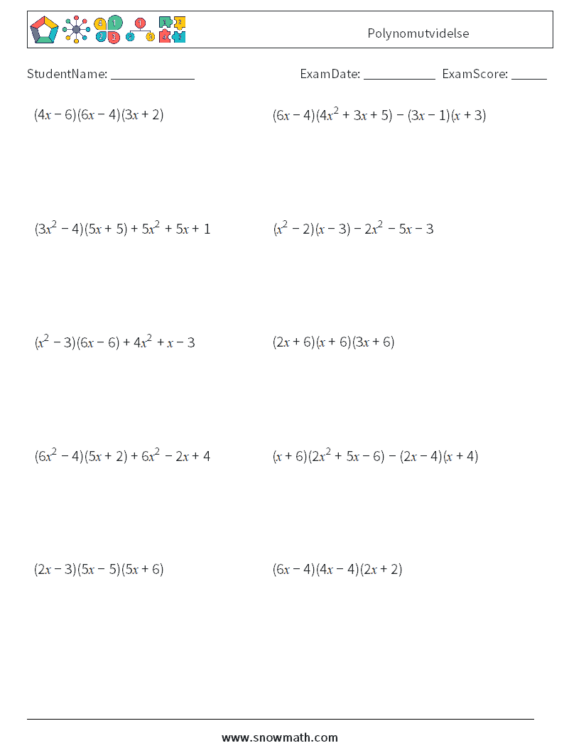 Polynomutvidelse MathWorksheets 3