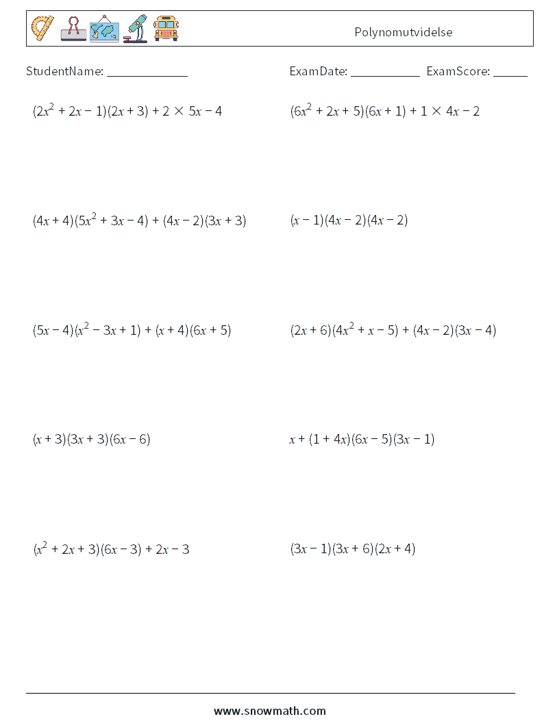 Polynomutvidelse MathWorksheets 4