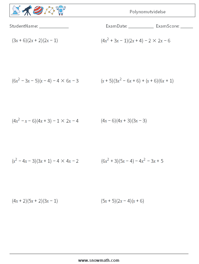 Polynomutvidelse MathWorksheets 7