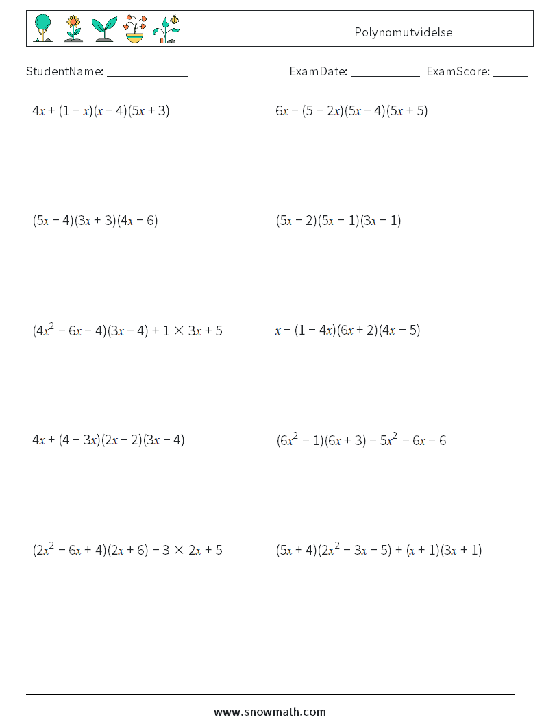 Polynomutvidelse MathWorksheets 8