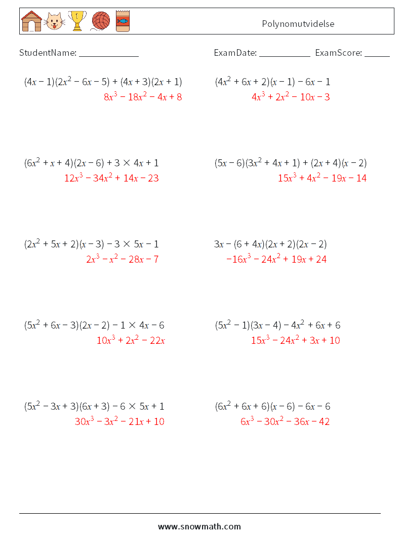 Polynomutvidelse MathWorksheets 9 QuestionAnswer