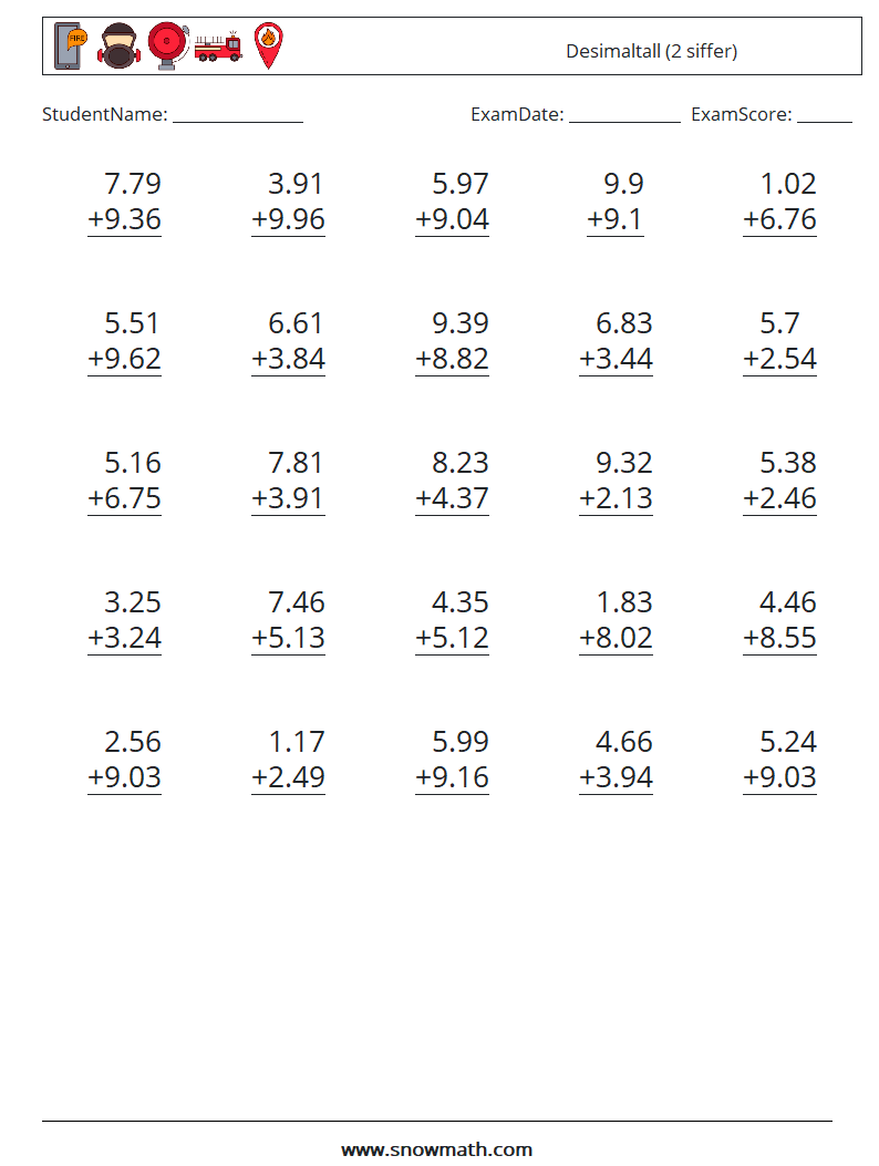 (25) Desimaltall (2 siffer) MathWorksheets 13