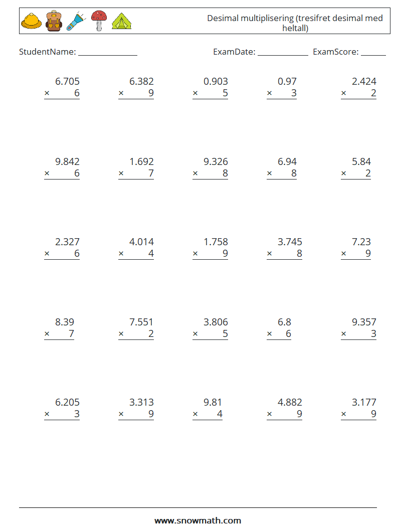 (25) Desimal multiplisering (tresifret desimal med heltall)