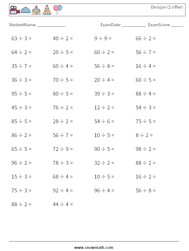 (50) Divisjon (2 siffer) MathWorksheets 5