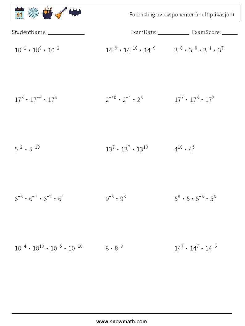 Forenkling av eksponenter (multiplikasjon)