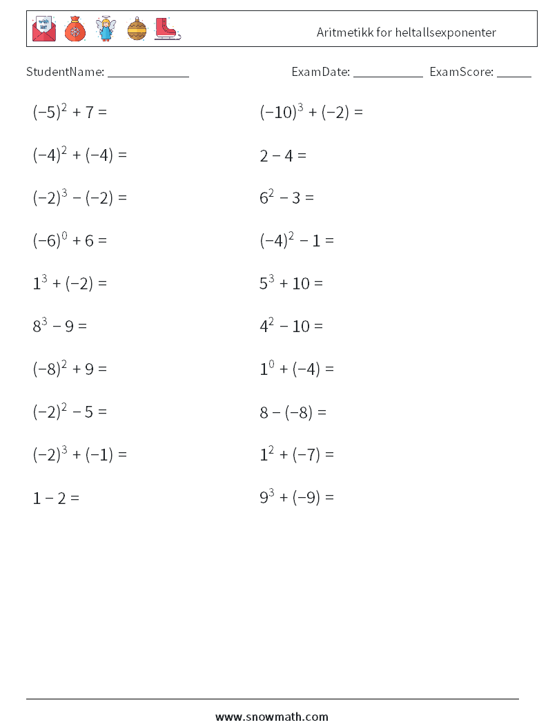 Aritmetikk for heltallsexponenter MathWorksheets 9