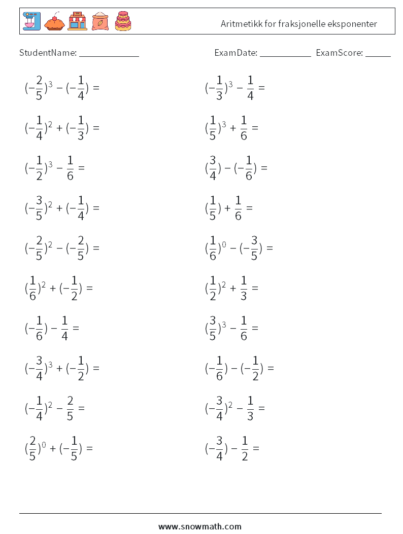 Aritmetikk for fraksjonelle eksponenter MathWorksheets 4
