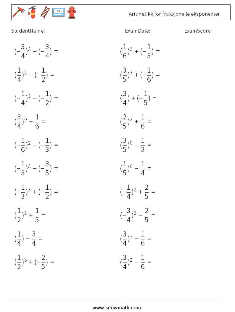 Aritmetikk for fraksjonelle eksponenter MathWorksheets 5