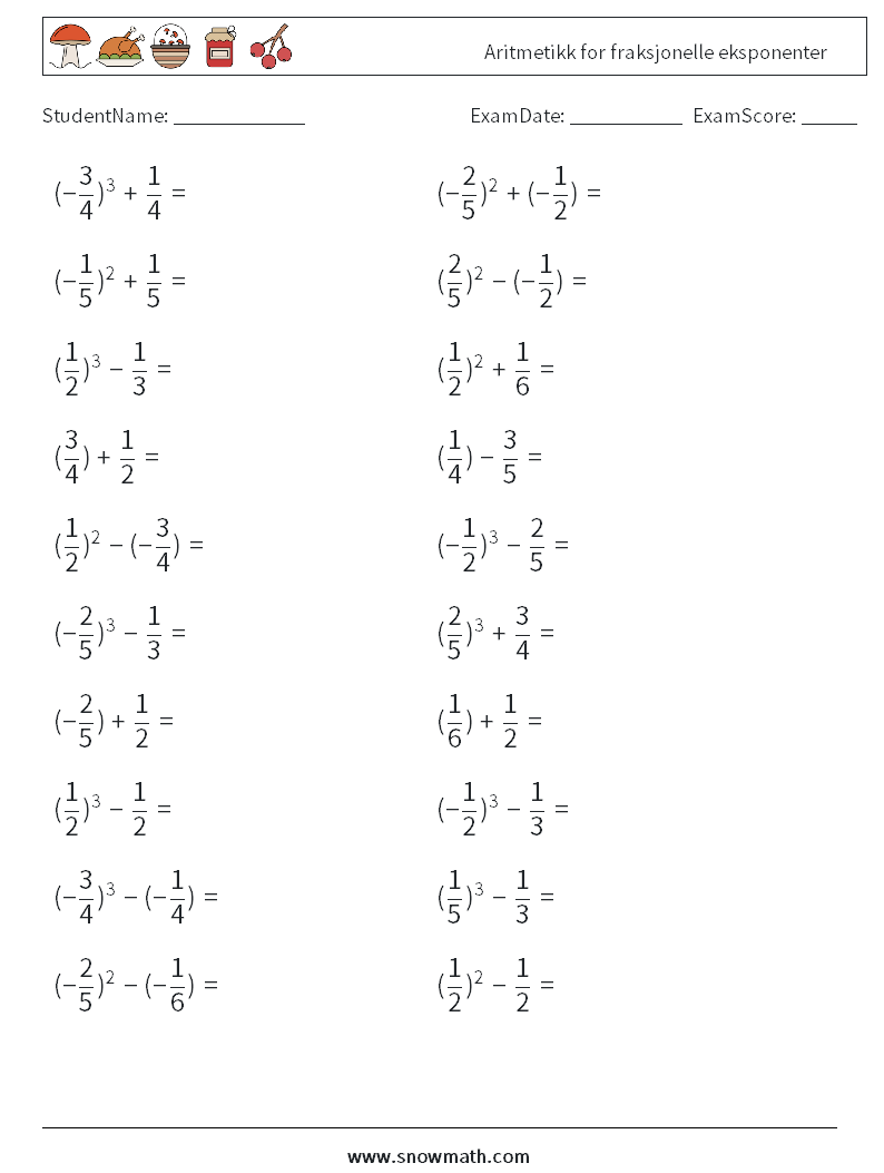 Aritmetikk for fraksjonelle eksponenter MathWorksheets 6