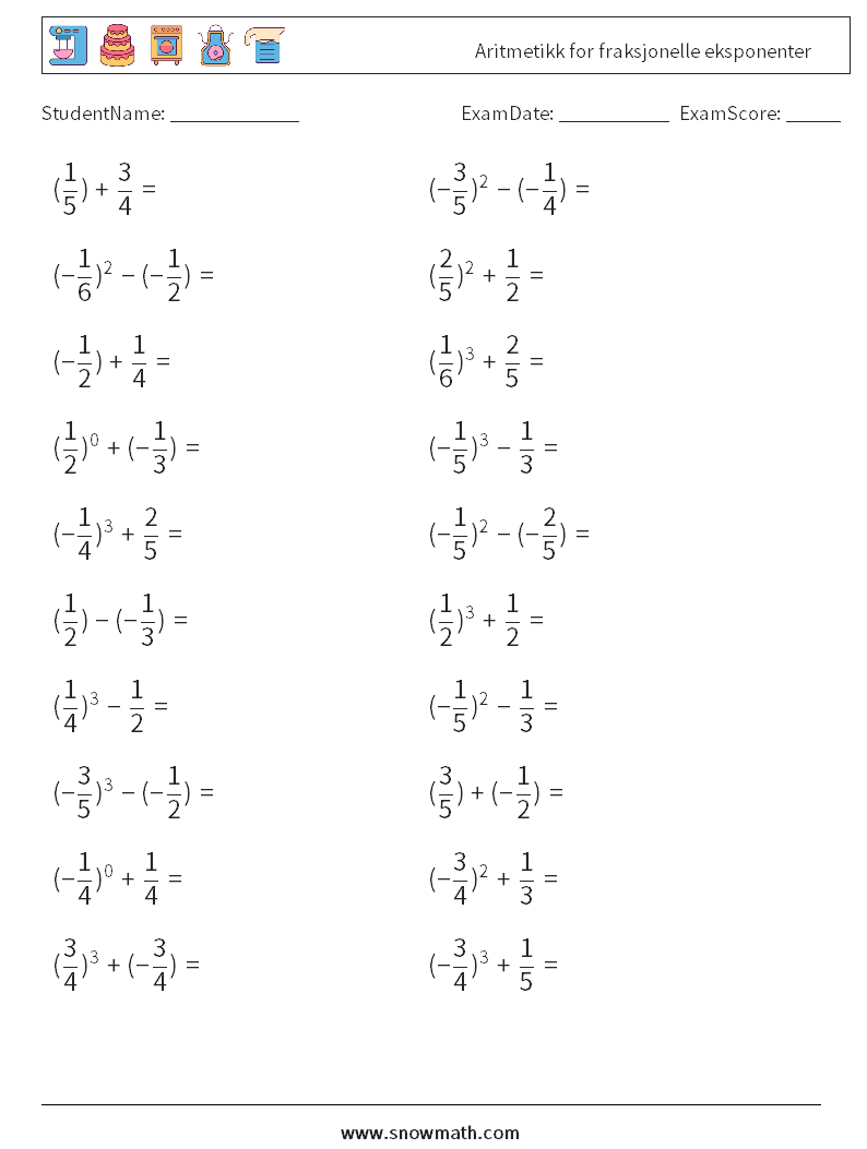 Aritmetikk for fraksjonelle eksponenter MathWorksheets 9