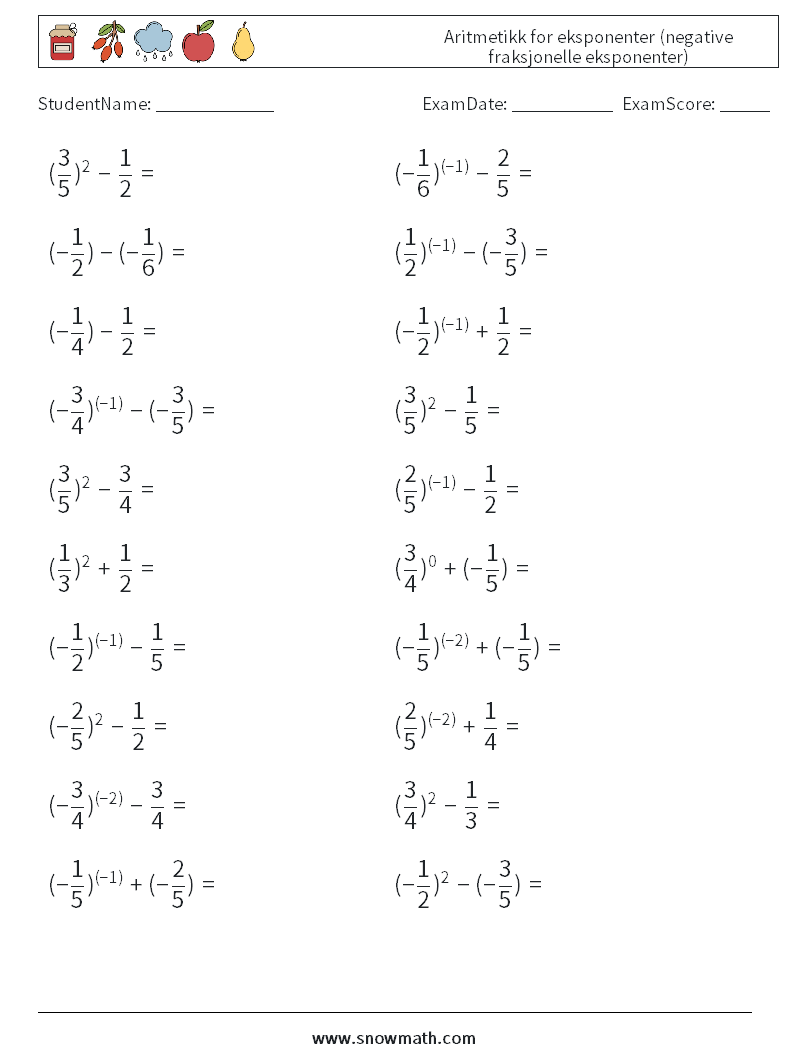  Aritmetikk for eksponenter (negative fraksjonelle eksponenter)